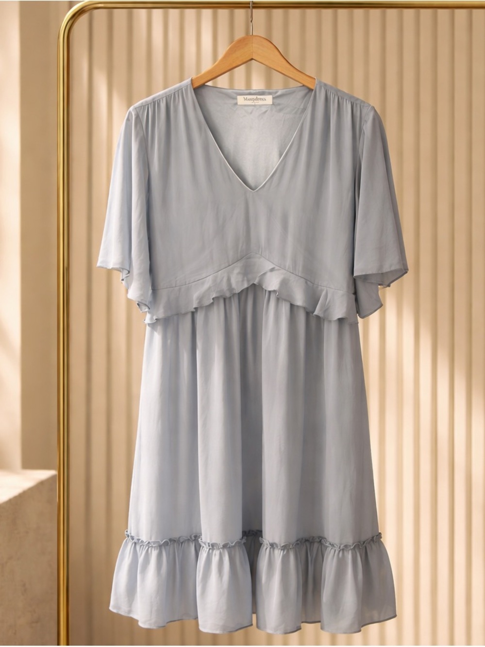 Maydress Light Blue Midi Dress with Ruffle Details